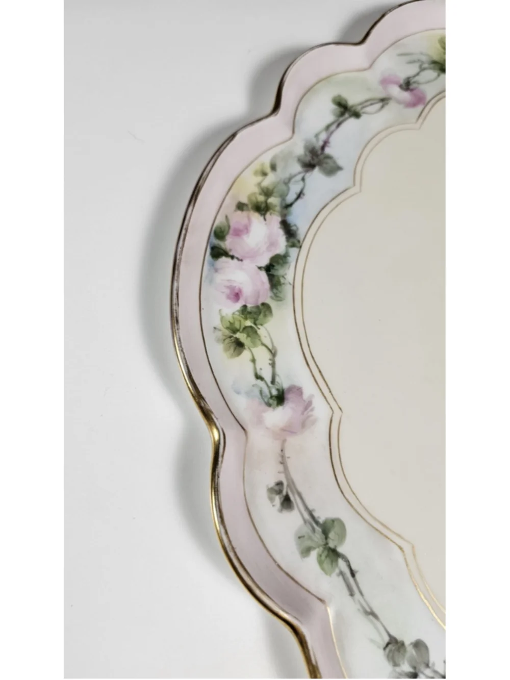 Antique GDA Limoges France Vanity Tray Hand Painted Pink Roses Gold Trim 1900